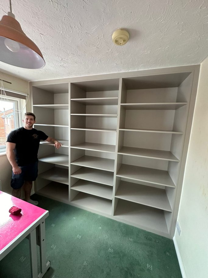 Made to measure, bespoke fitted open shelving unit for home office in Kent and Maidstone.