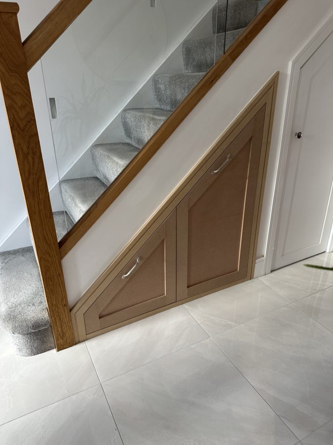 Made to measure, bespoke fitted pull out understairs drawers in Kent and Maidstone.
