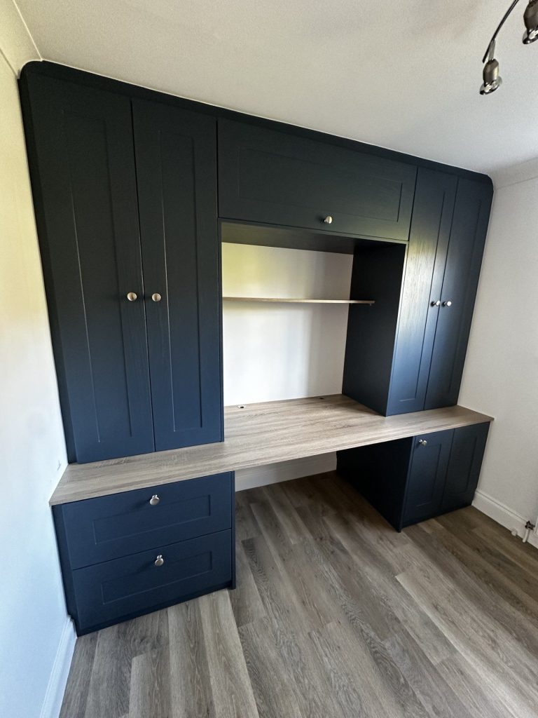 Made to measure, bespoke fitted home office with oak worktop in Kent and Maidstone.