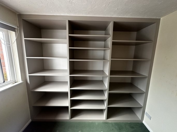 Made to measure, bespoke fitted open shelving unit for home office in Kent and Maidstone.