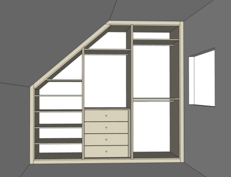 Made to measure, bespoke fitted angled hinged wardrobe in Kent.