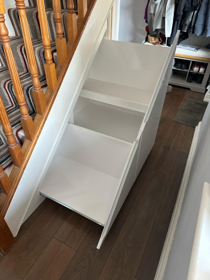 Made to measure, bespoke fitted pull out understairs drawers in Kent and Maidstone.